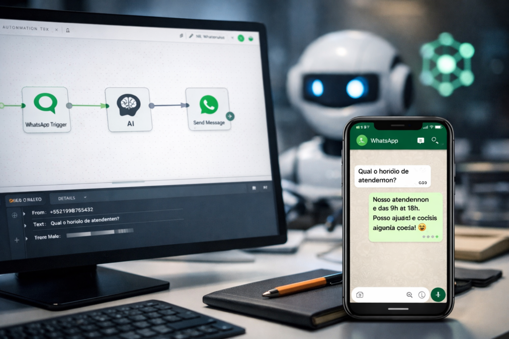 como criar um chatbot para whatsapp com n8n e ia em workflow visual moderno