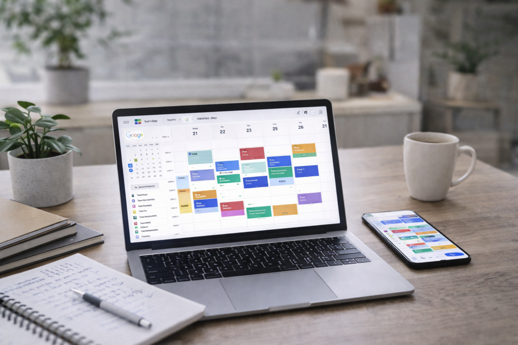 como usar google agenda para planejar a semana em mesa organizada