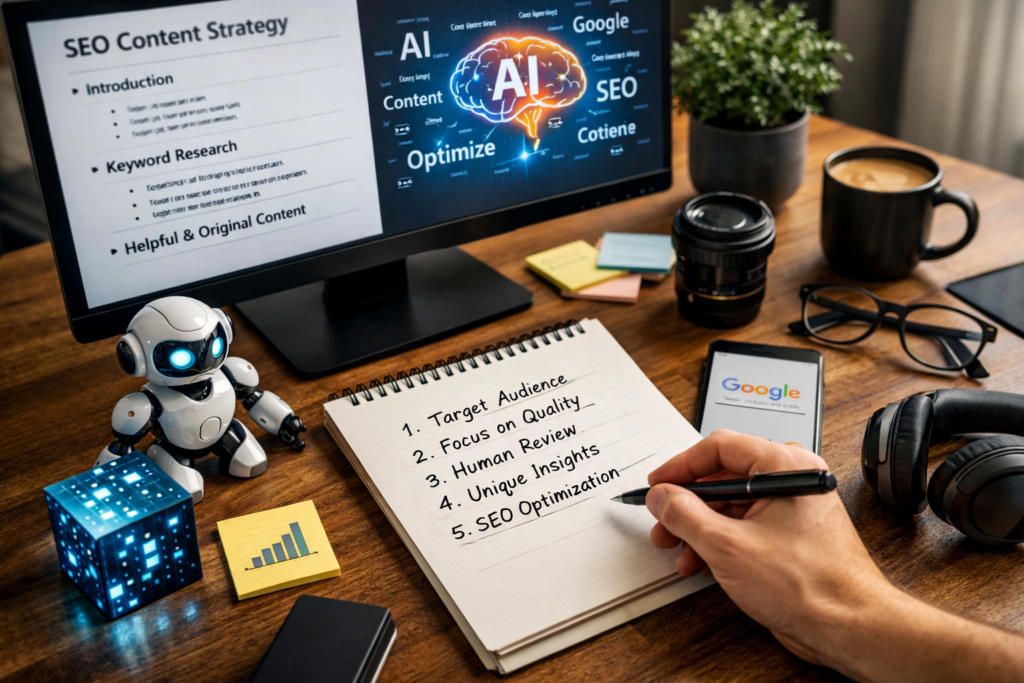 como usar ia para criar conteúdo seo em ambiente moderno de produção editorial