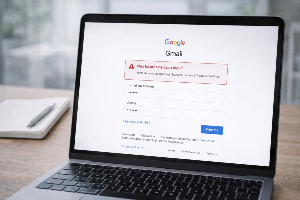 gmail não entra o que fazer em tela de login com erro de acesso
