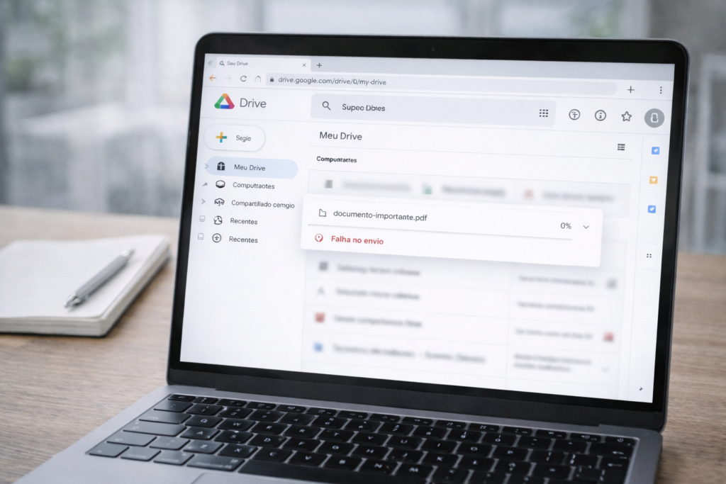 google drive não faz upload em notebook com envio travado