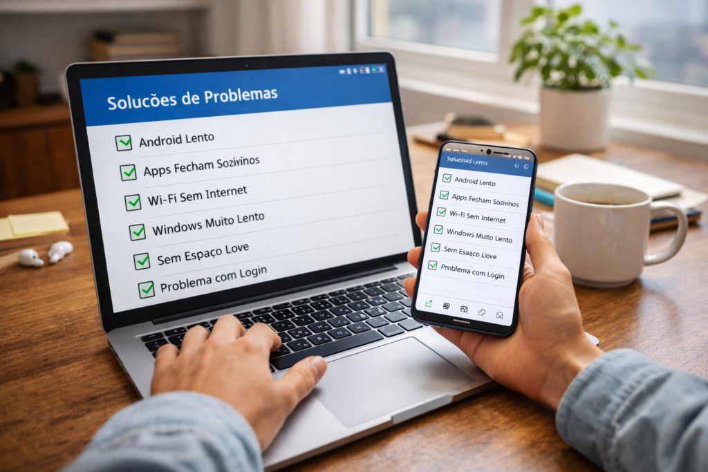 guia de soluções para problemas comuns no android windows e apps em home office