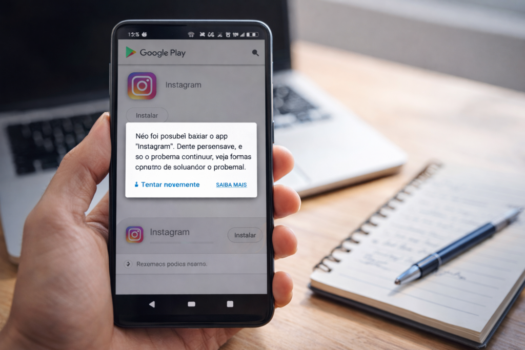 play store não baixa apps em celular android com erro de download
