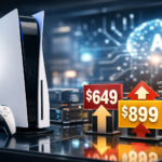 ps5 vai ficar mais caro em composição moderna com console e elementos de tecnologia